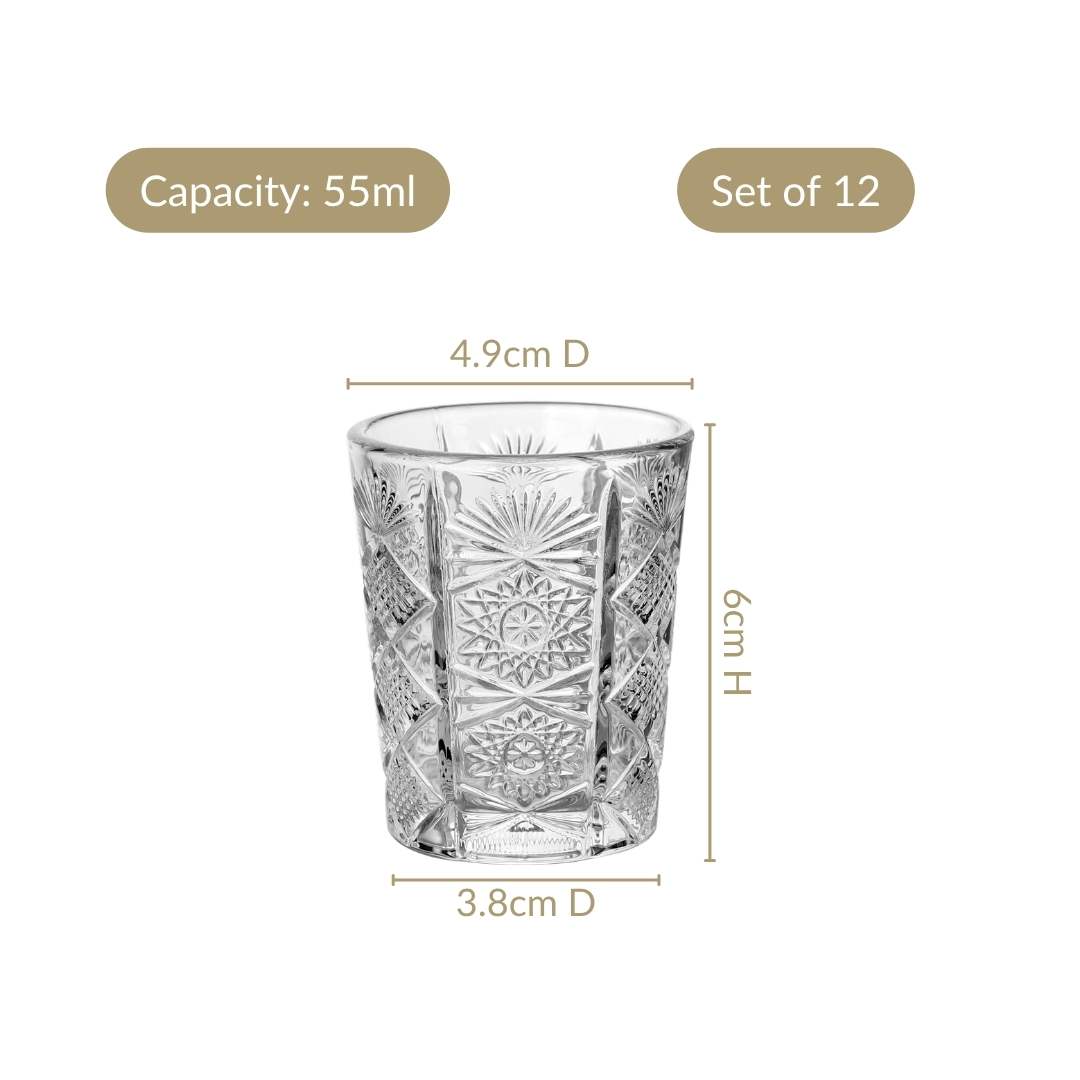 Celestial Cut Glass Shot Glass Set Of 12 55ml Nestasia