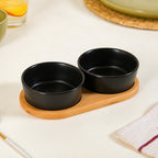 Black Snack Bowls Set Of 2 With Serving Tray 200ml Nestasia