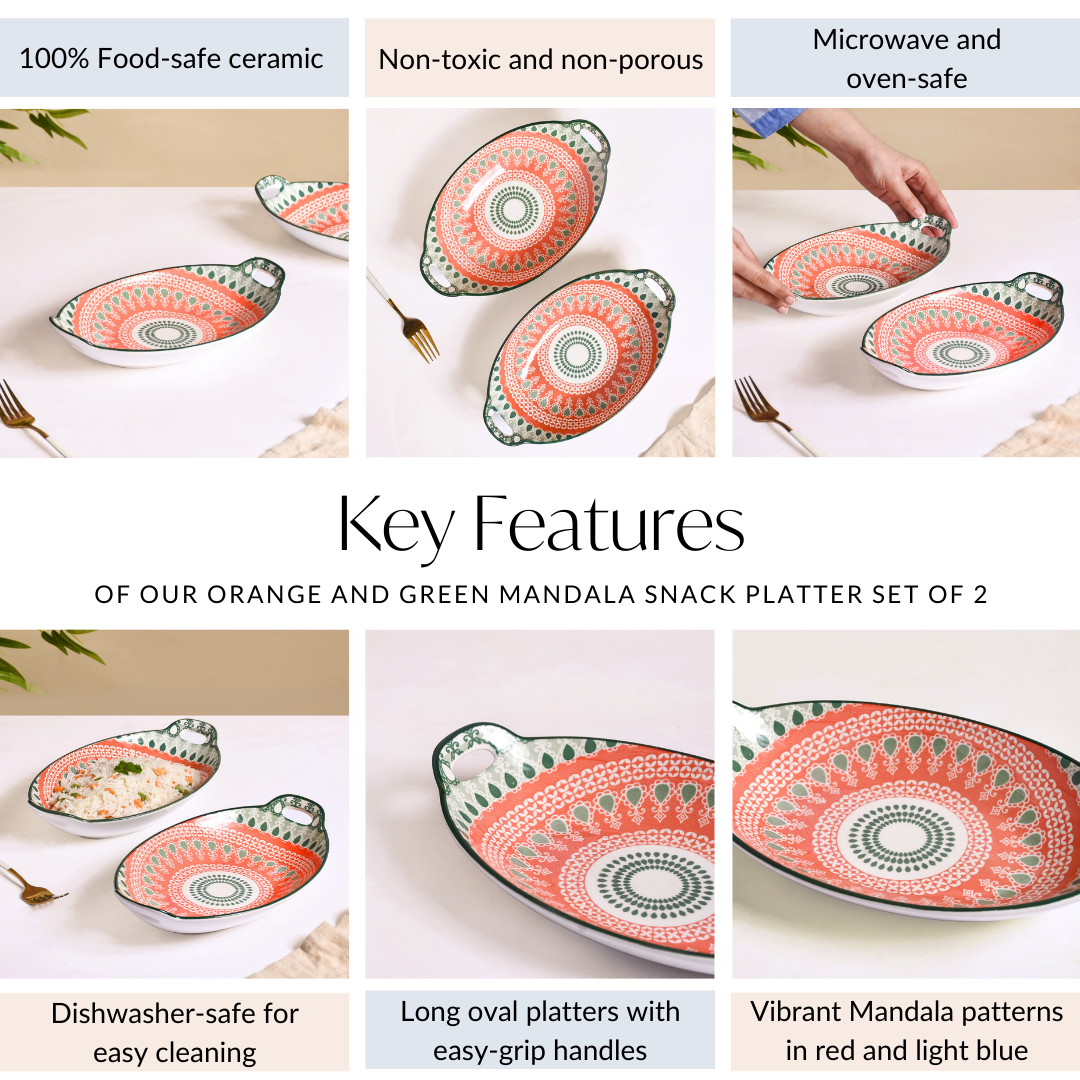 Orange And Green Mandala Snack Platter Set Of 2 Nestasia