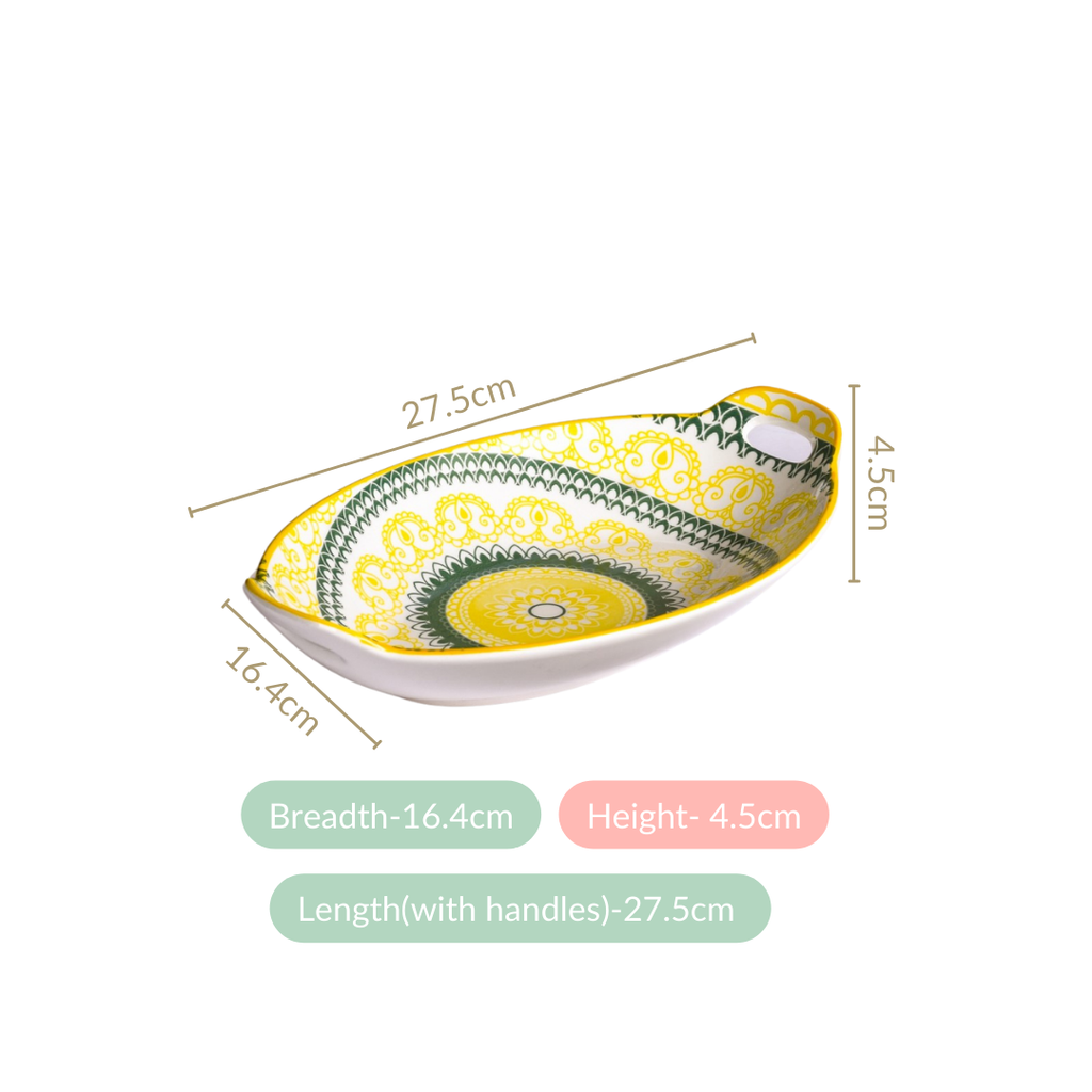 Yellow And Green Mandala Ceramic Platter Set Of 2 Nestasia