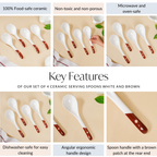 Set Of 4 Ceramic Serving Spoons White And Brown Nestasia