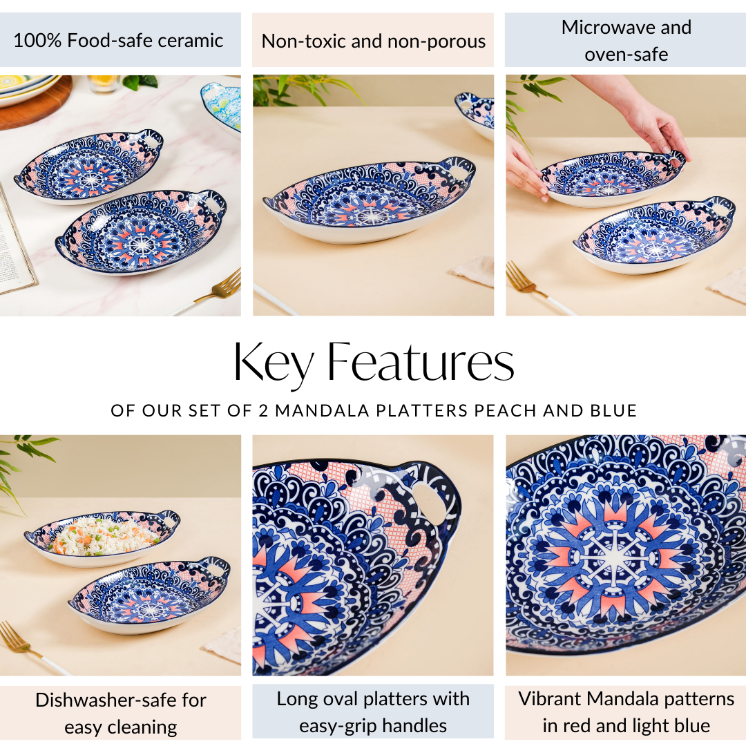 Set Of 2 Mandala Platters Peach And Blue Nestasia