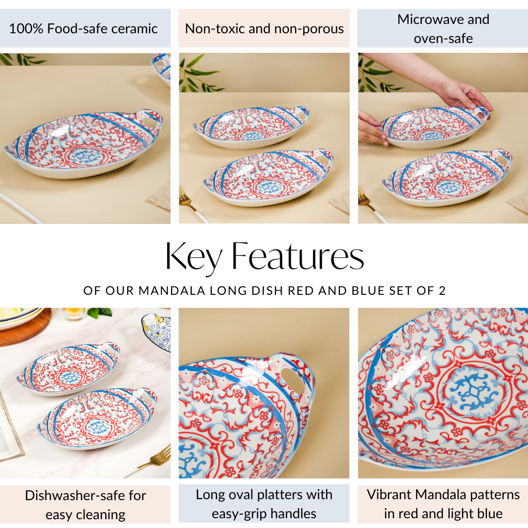Mandala Long Dish Red And Blue Set Of 2 Nestasia