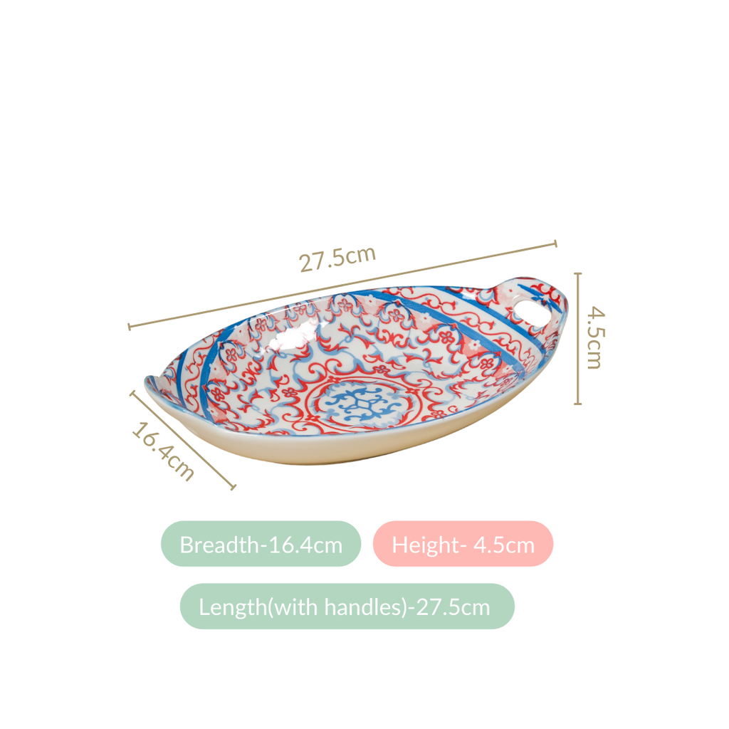 Mandala Long Dish Red And Blue Set Of 2 Nestasia