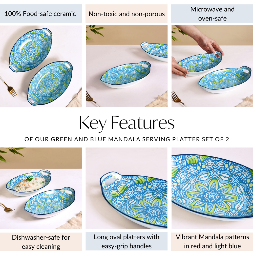 Green And Blue Mandala Serving Platter Set Of 2 Nestasia