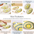 Yellow And Green Mandala Ceramic Platter Set Of 2 Nestasia
