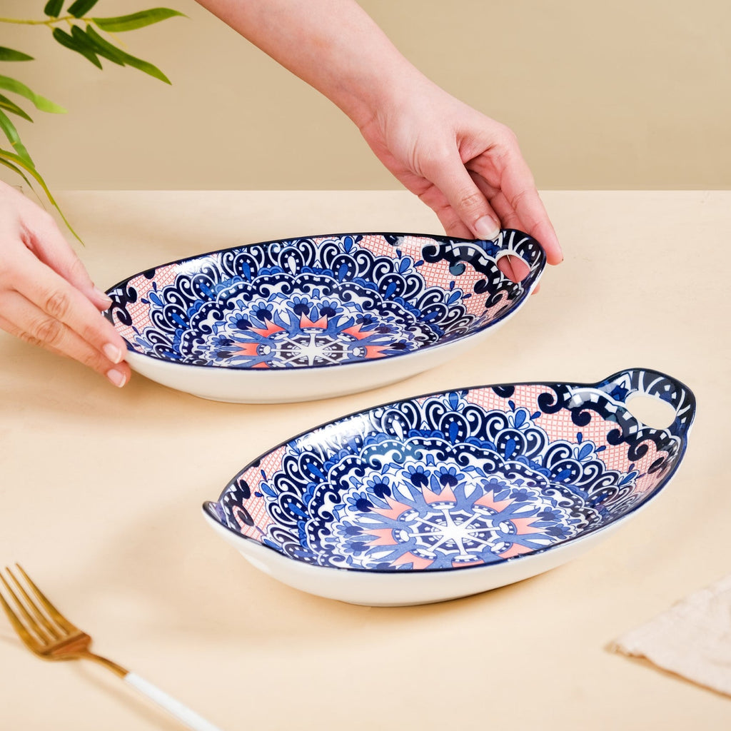 Set Of 2 Mandala Platters Peach And Blue Nestasia