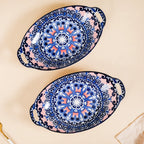 Set Of 2 Mandala Platters Peach And Blue Nestasia