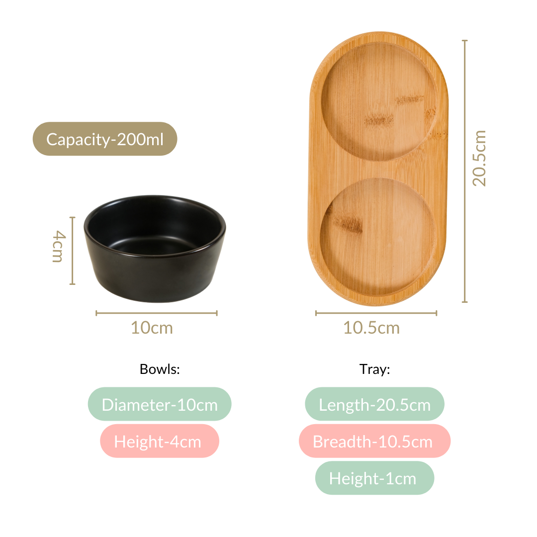 Black Snack Bowls Set Of 2 With Serving Tray 200ml Nestasia