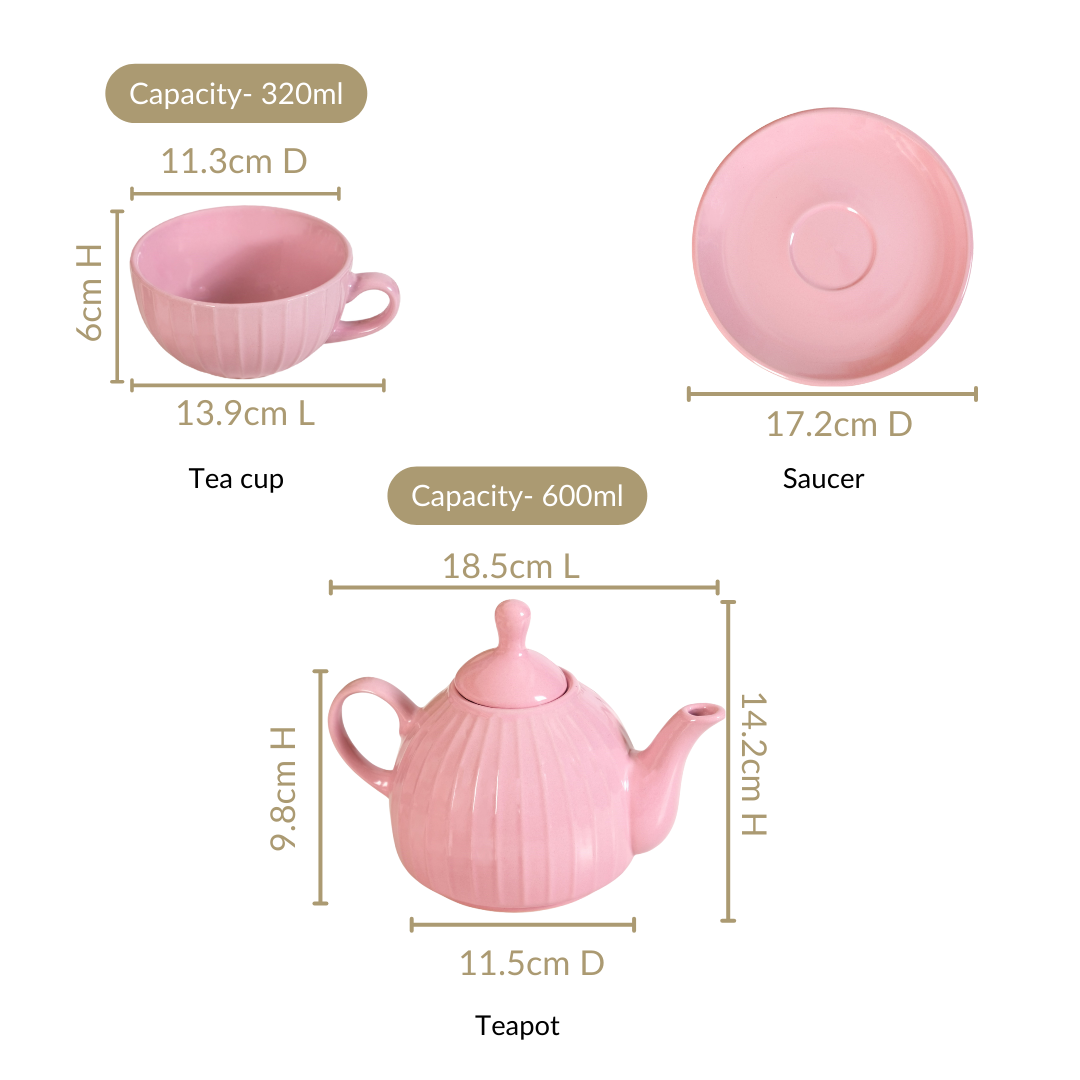 Ambrosia Ceramic Tea Kettle Cup And Saucer Set For 1 Pink Nestasia