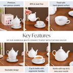 Ambrosia White Ceramic Teapot With Cup And Saucer Nestasia