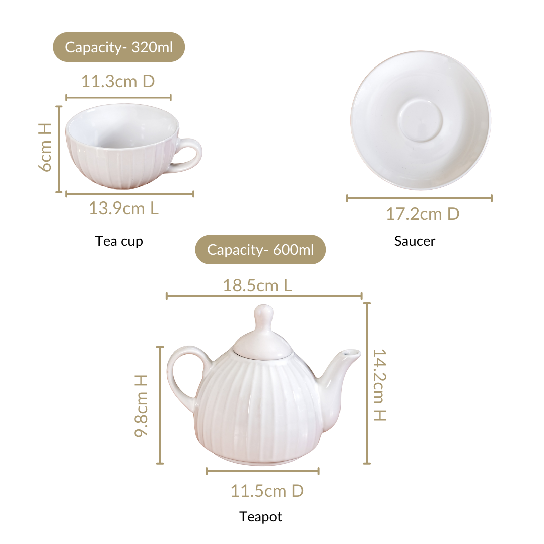 Ambrosia White Ceramic Teapot With Cup And Saucer Nestasia