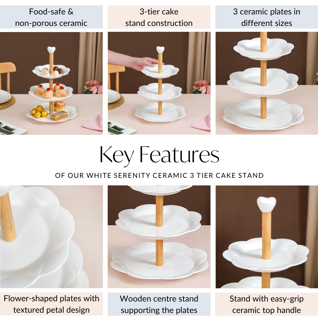 Blanca White Ceramic 3 Tier Cake Stand Nestasia