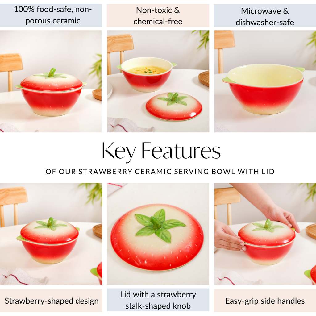 Strawberry Ceramic Serving Bowl With Lid 900ml Nestasia