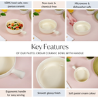 Pastel Cream Ceramic Bowl With Handle 700ml Nestasia