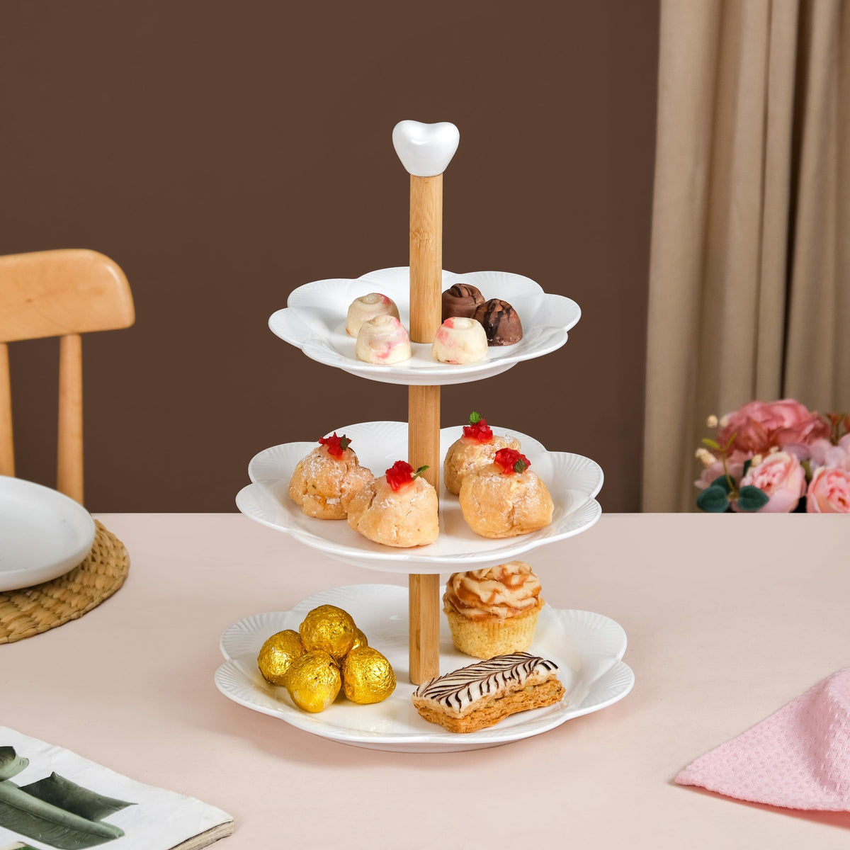 Blanca White Ceramic 3 Tier Cake Stand Nestasia