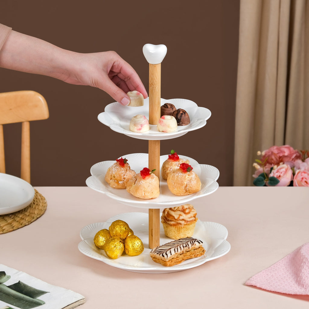 Blanca White Ceramic 3 Tier Cake Stand Nestasia