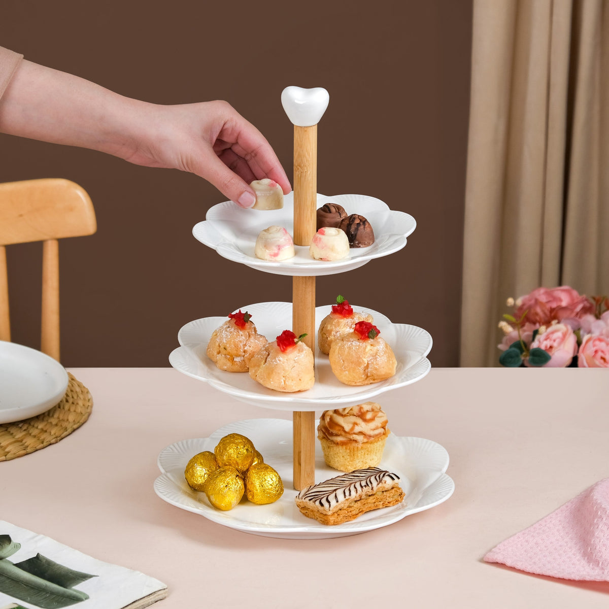 Blanca White Ceramic 3 Tier Cake Stand Nestasia