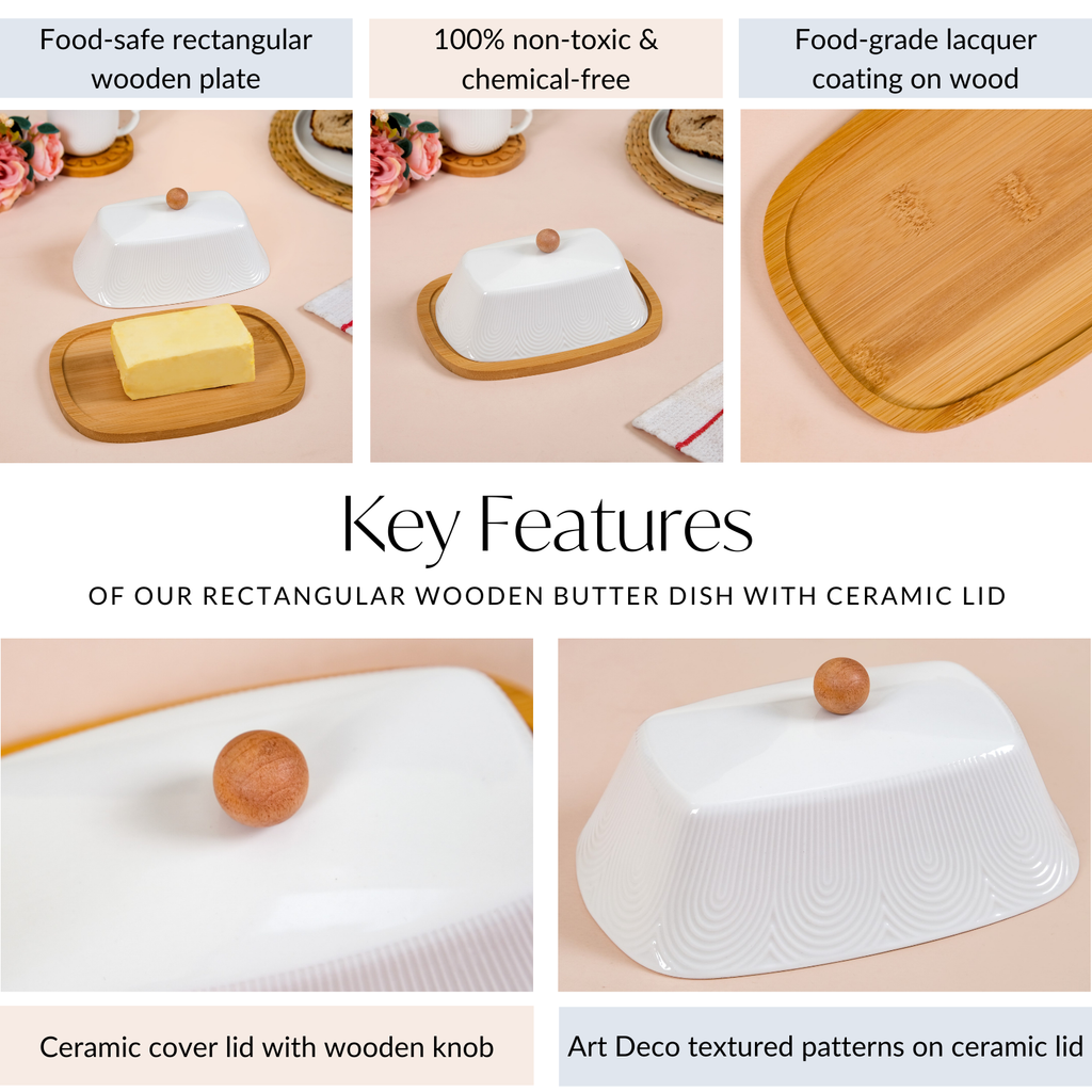 Blanca Rectangular Wooden Butter Dish With Ceramic Lid Nestasia