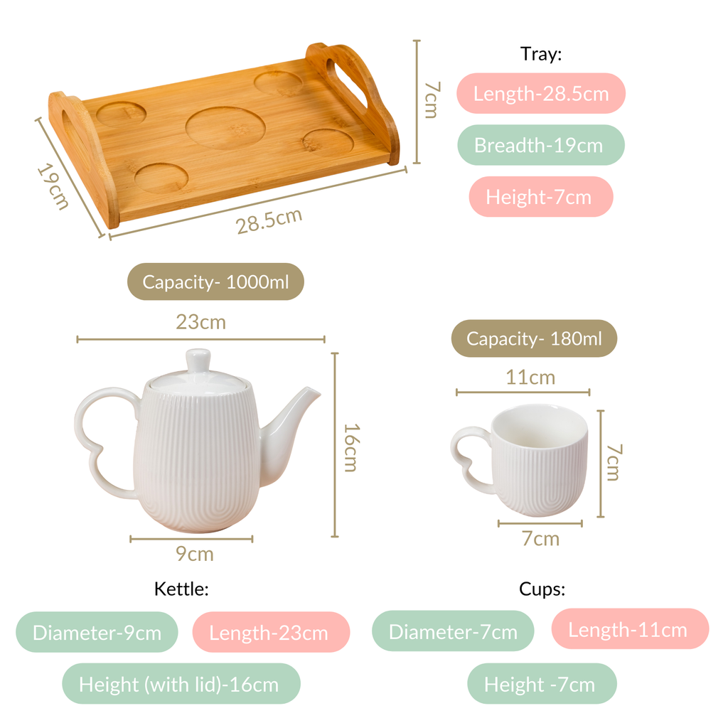 Art Deco Style Ceramic Tea Set With Wooden Serving Tray Nestasia