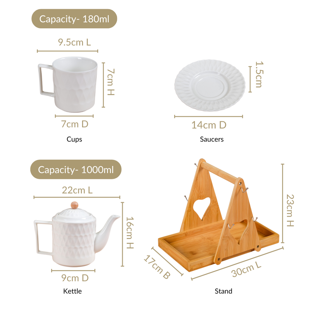 Teardrop Textured Ceramic Tea Set For 6 With Stand Nestasia