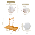 Hexagonal Minimalist White Tea Set With Wooden Stand Nestasia
