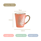 Fern Leaves Ceramic Mug Set Of 6 Coral Orange 350ml Nestasia