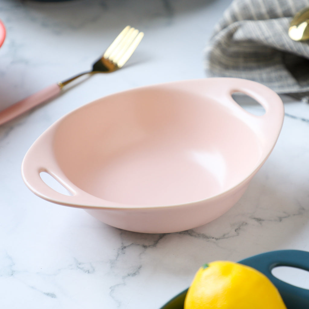 Modern Serving Bowl With Handle Pink Small Nestasia