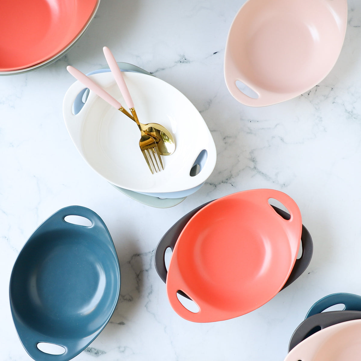 Modern Serving Bowl With Handle White Small Nestasia