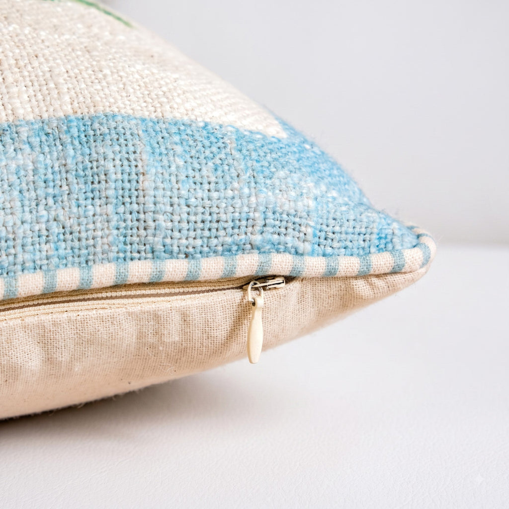 Cerulean Jardin Embroidered Cotton Cushion Cover 50x35cm Nestasia