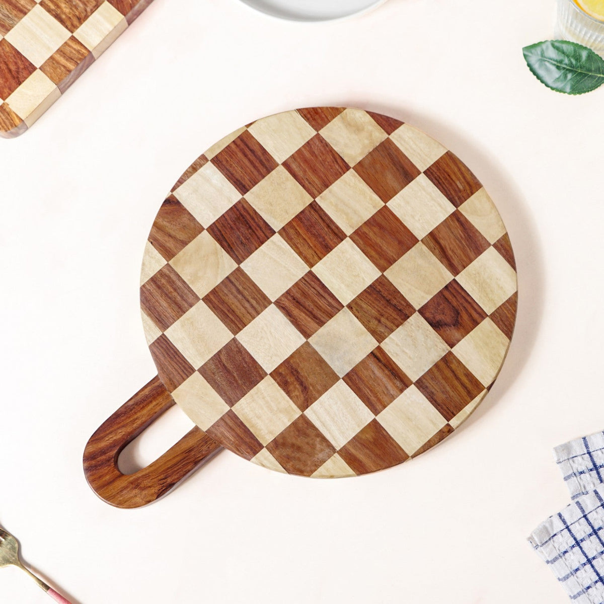 Serve And Slice Atelier Round Checkered Cheese Platter 30cm Nestasia
