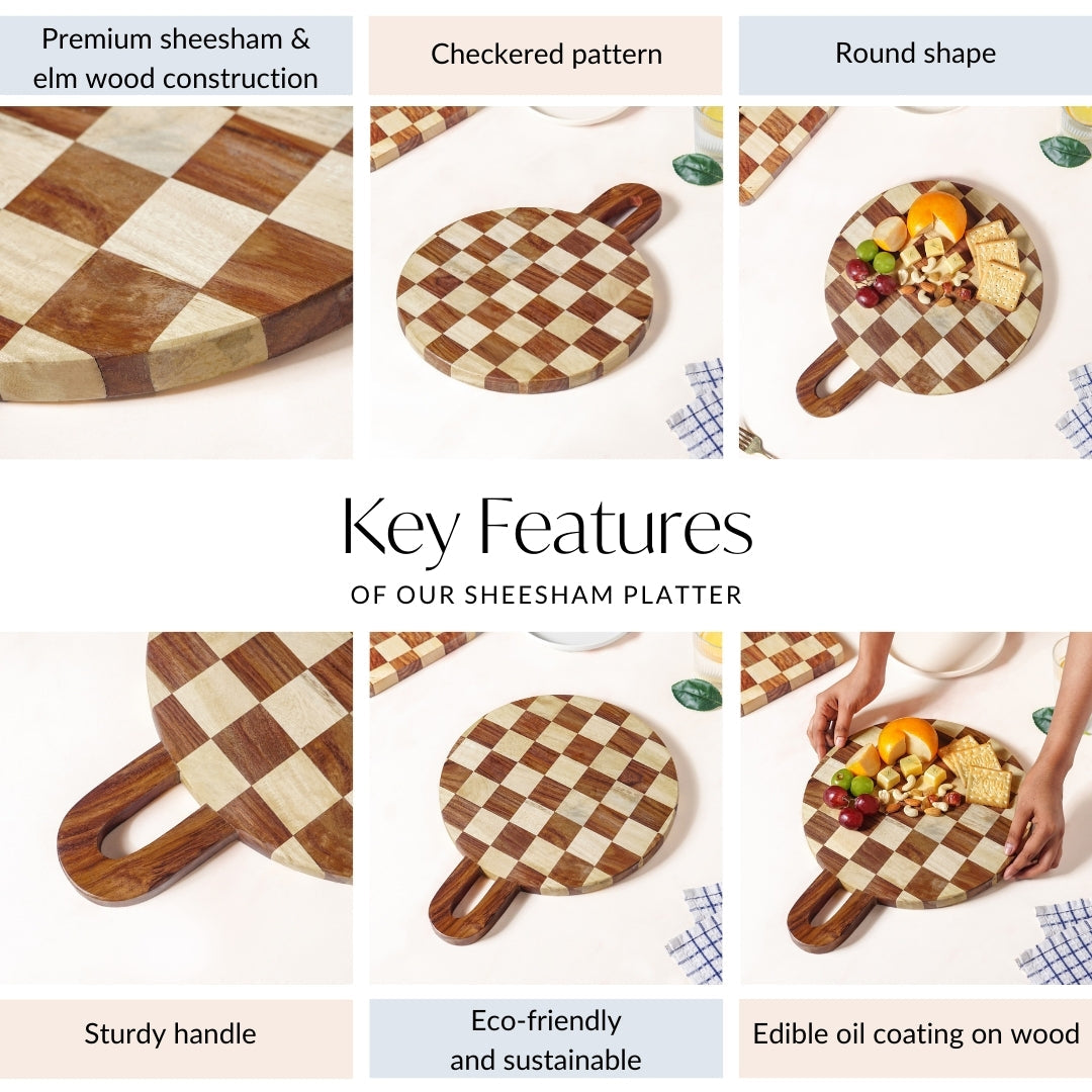 Serve And Slice Atelier Round Checkered Cheese Platter 30cm Nestasia