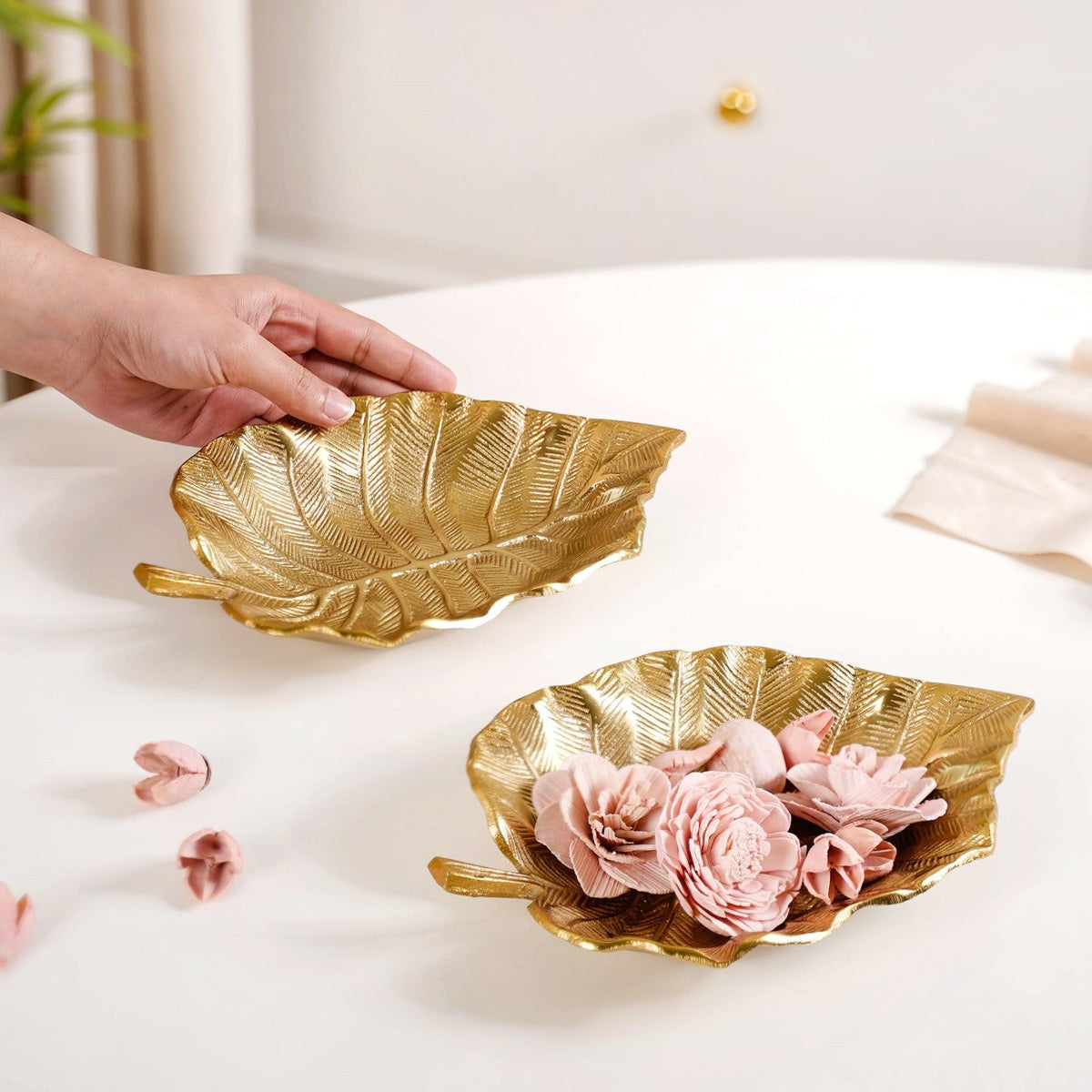 Colocasia Leaf Trinket Tray Gold Set Of 2 Nestasia