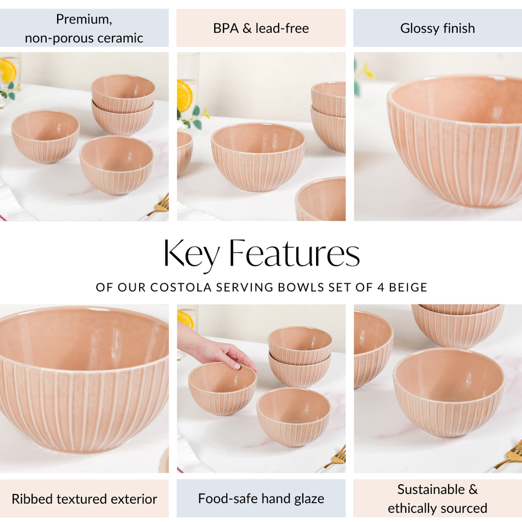 Costola Serving Bowls Set Of 4 Beige 650ml Nestasia