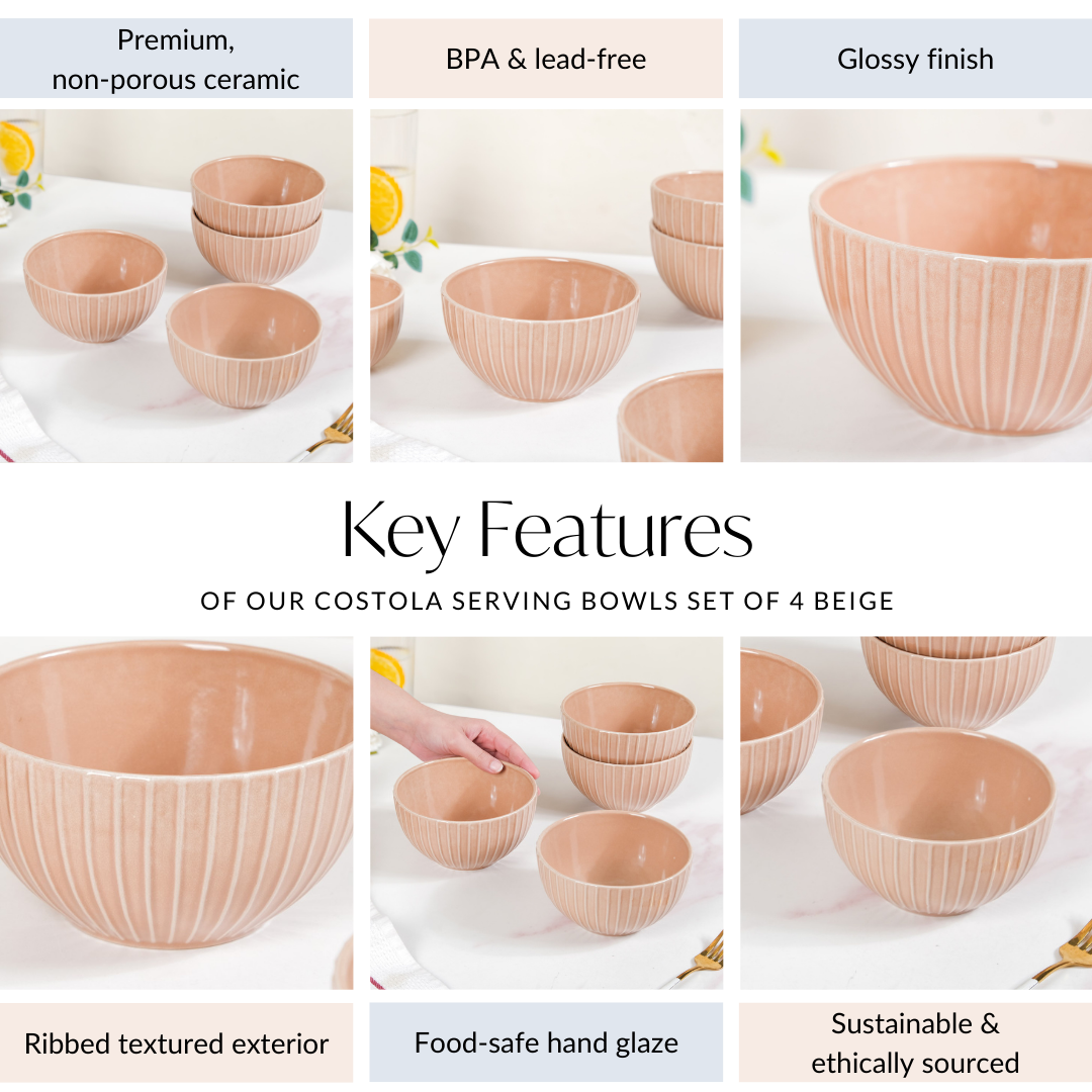 Costola Serving Bowls Set Of 4 Beige 650ml Nestasia