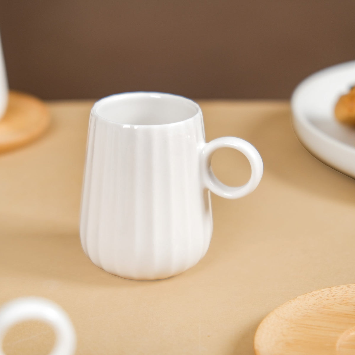 Chic Espresso Coffee Cup And Wooden Saucer Set Of 6 100ml Nestasia