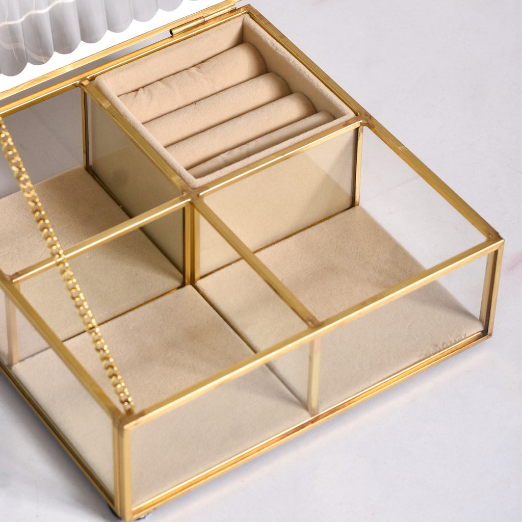 Fluted Lid Multi Section Glass Jewellery Box Nestasia