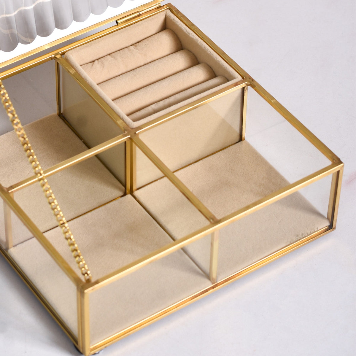 Fluted Lid Multi Section Glass Jewellery Box Nestasia