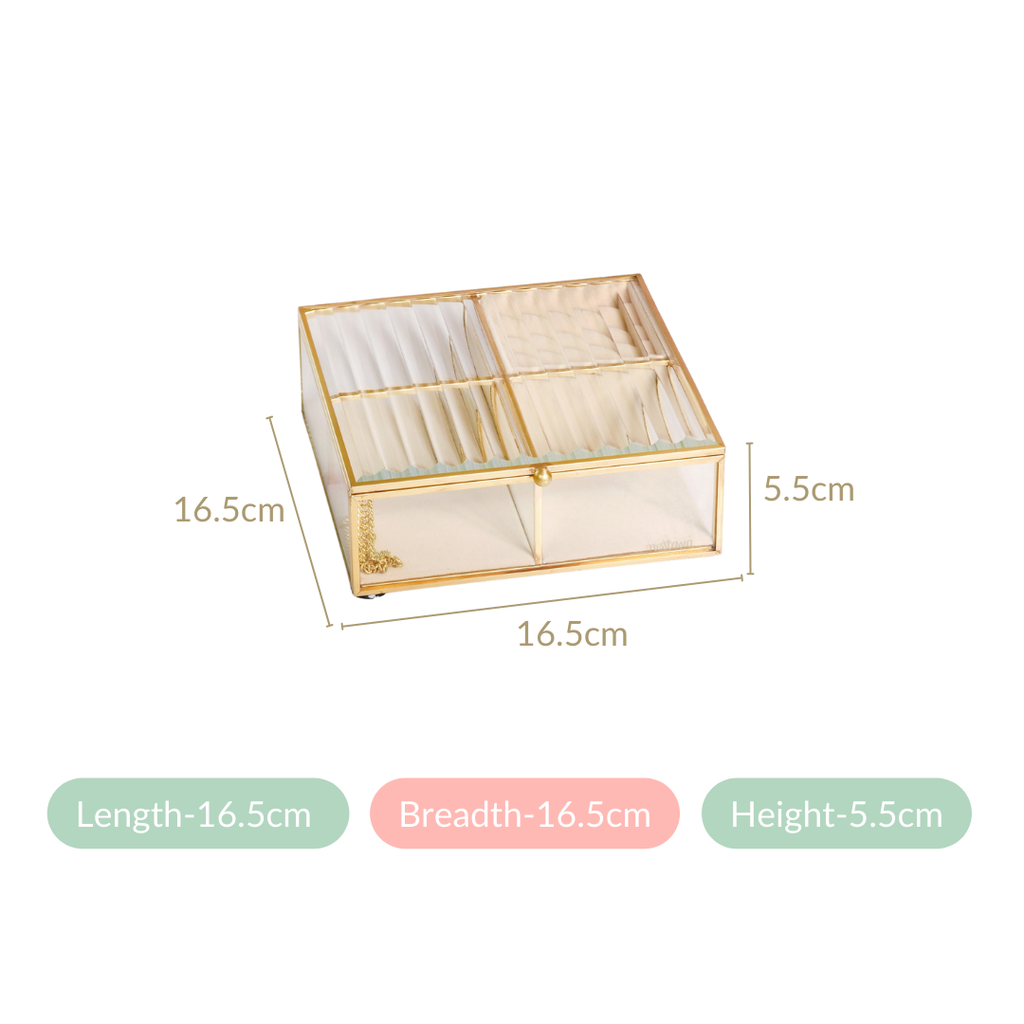 Fluted Lid Multi Section Glass Jewellery Box Nestasia