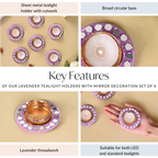 Lavender Tealight Holders With Mirror Decoration Set Of 6 Nestasia