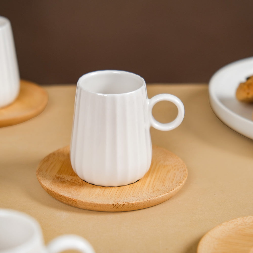 Chic Espresso Coffee Cup And Wooden Saucer Set Of 6 100ml Nestasia