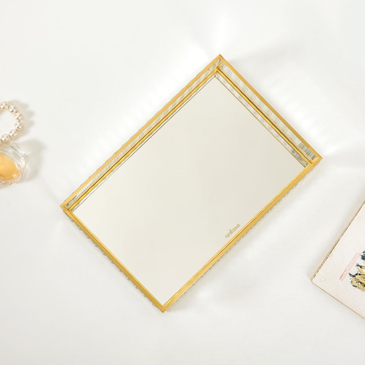Modern Gold Edge Glass Decorative Tray Small Nestasia