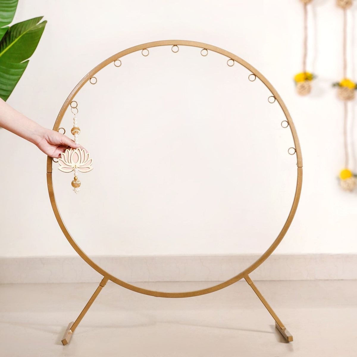 Puja Altar Circular Metal Frame With Lotus Decor 33 Inch Nestasia