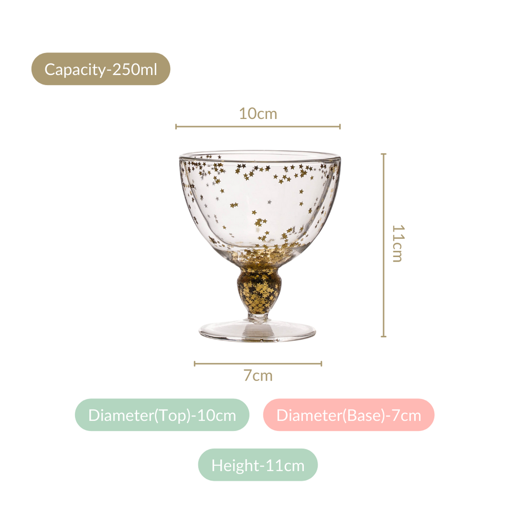 Set Of 2 Gold Confetti Filled Double Walled Wine Glass Goblet 250ml Nestasia