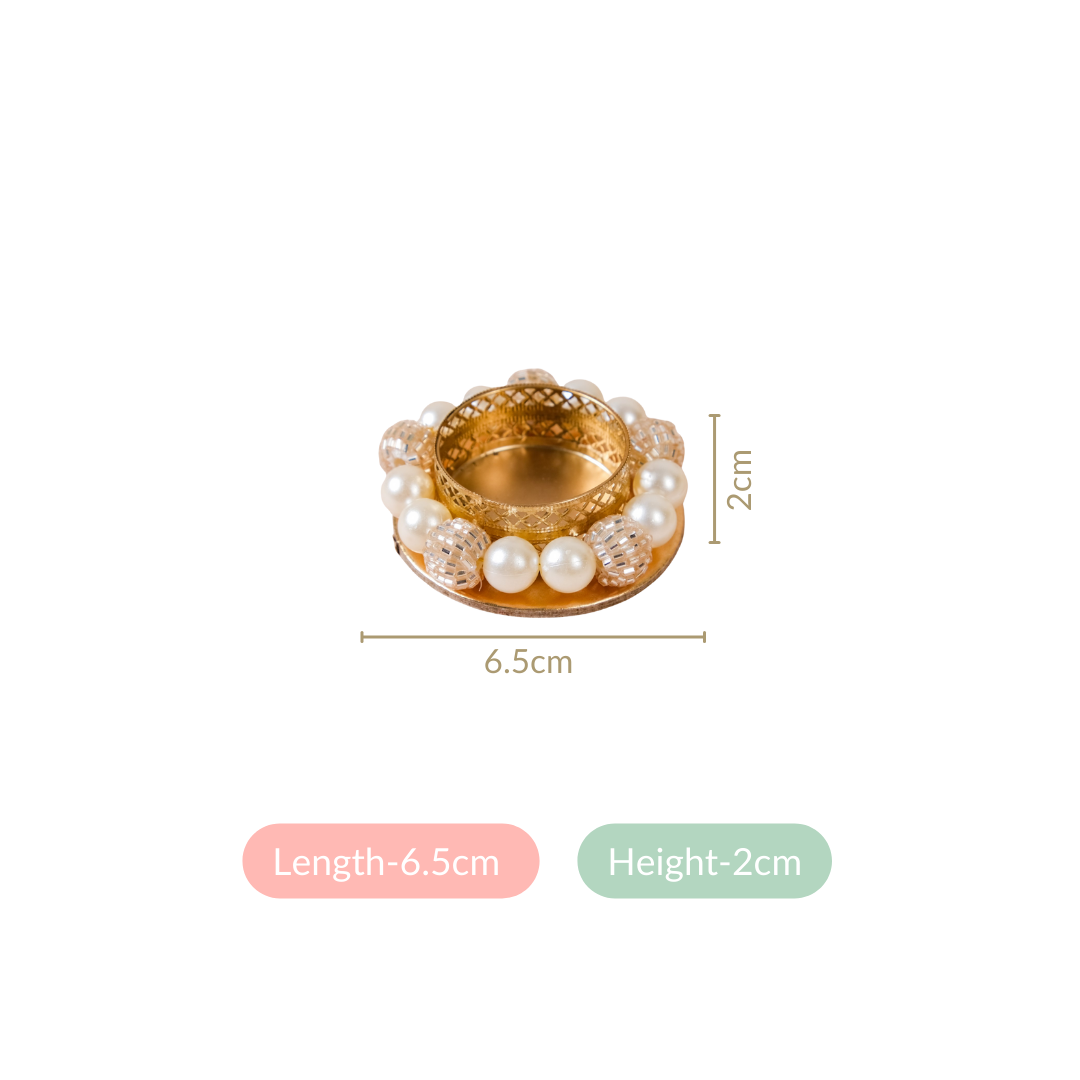 Set Of 6 Artificial Champagne Pearl Tealight Holders Nestasia