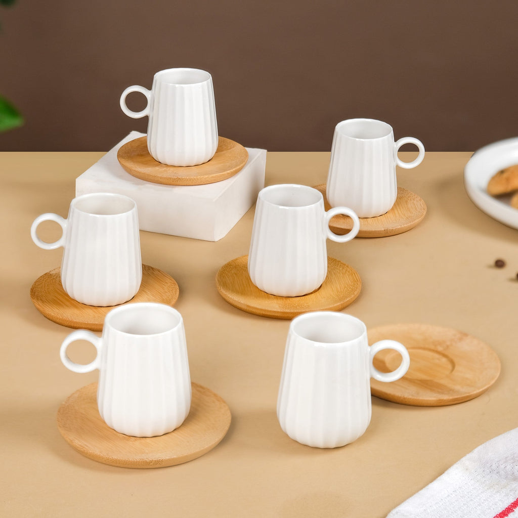 Chic Espresso Coffee Cup And Wooden Saucer Set Of 6 100ml Nestasia