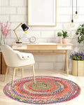 Rustic Multicolor Round Jute Carpet For Bedroom
