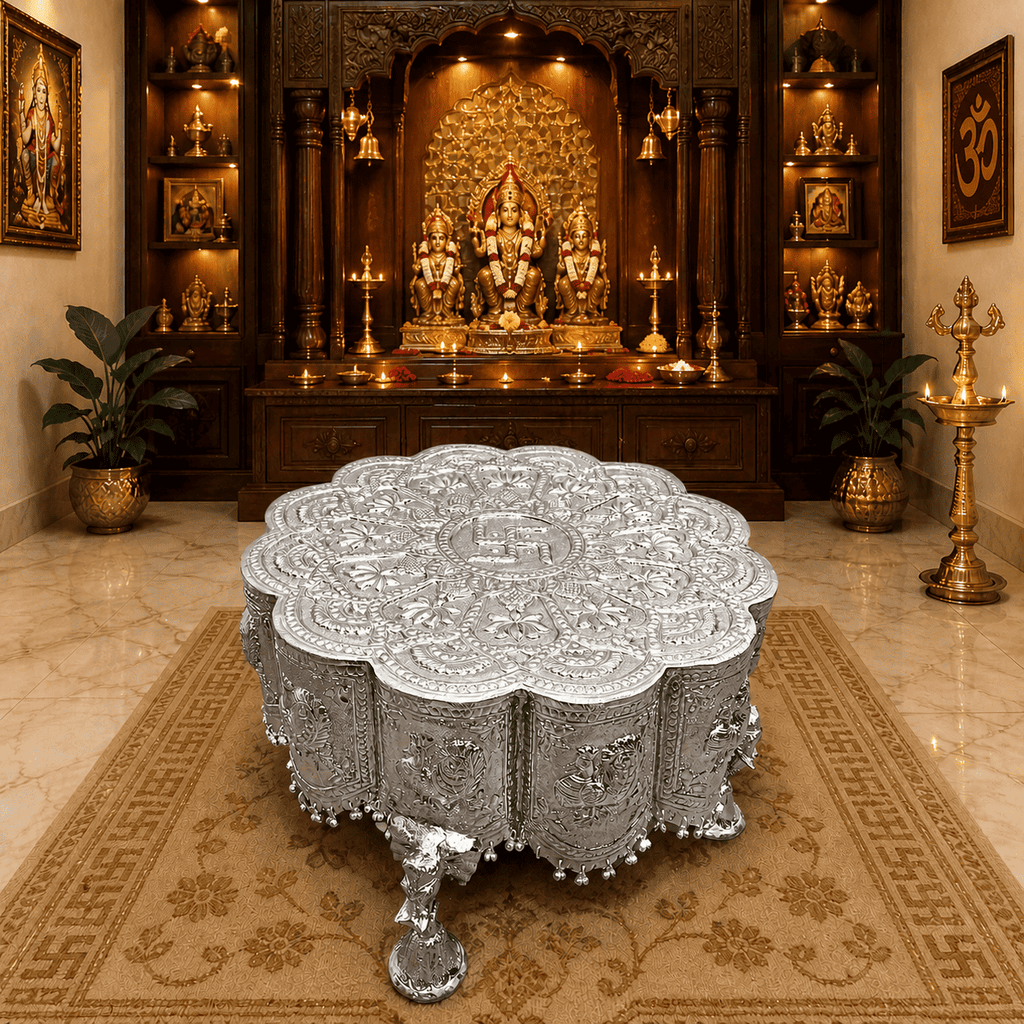 Brass Silver Plated Handcrafted Chowki Vedansh Craft