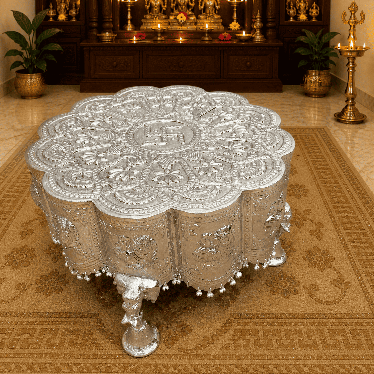 Brass Silver Plated Handcrafted Chowki Vedansh Craft