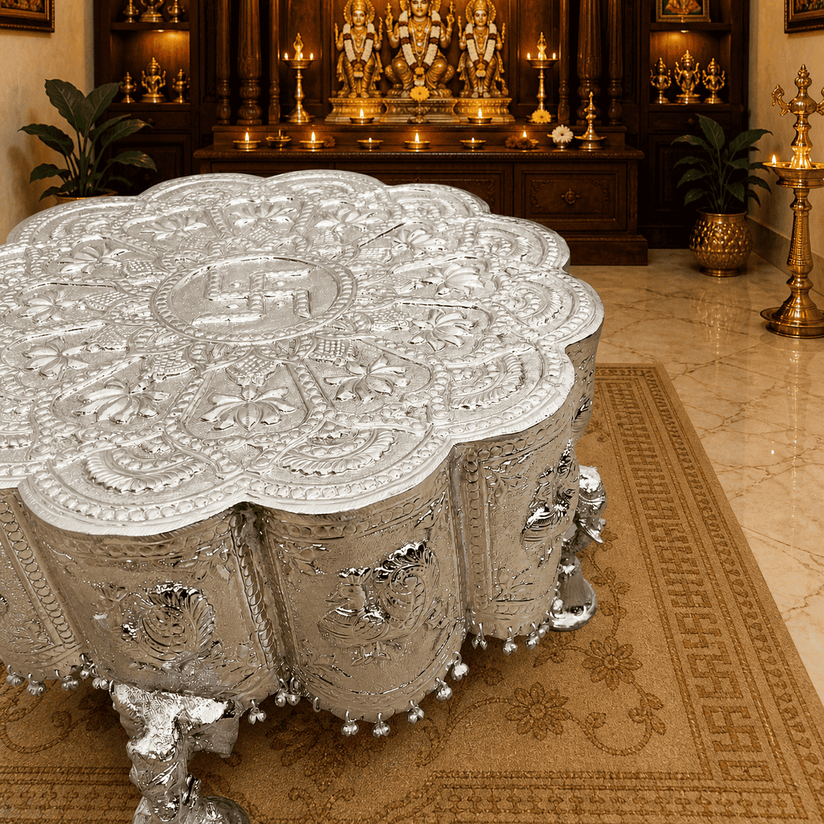 Brass Silver Plated Handcrafted Chowki Vedansh Craft